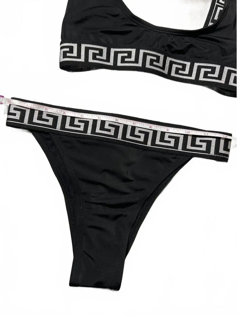 Prettylittlething Black Bikini Swimsuit Greek Key Pattern 2 - Picture 4 of 6